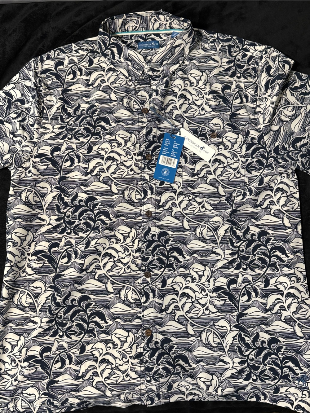 Caribbean Joe Navy and White Floral-Print Button Shirt - Picture 2 of 2